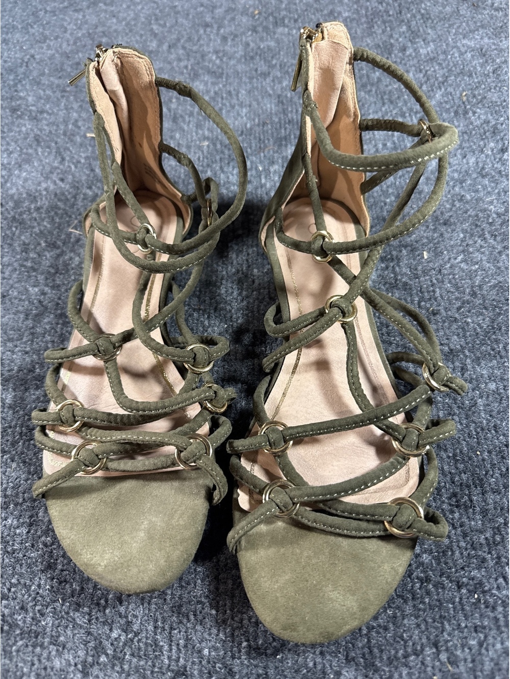 CAHO Womens Size 9 Olive Green Strappy Lace Up Heeled Sandals Open Toe